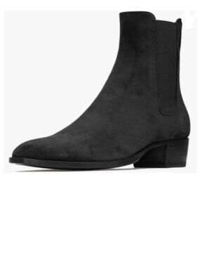 FOWT Men Fashion Round Toe Block Low Heel Stretchy Ankle Boots Pull On Boot